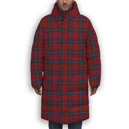 ScotsTee Shop Scottish McDonald of Glenaladale Premium Tartan Long Down Jacket Winter White Duck Down Plaid