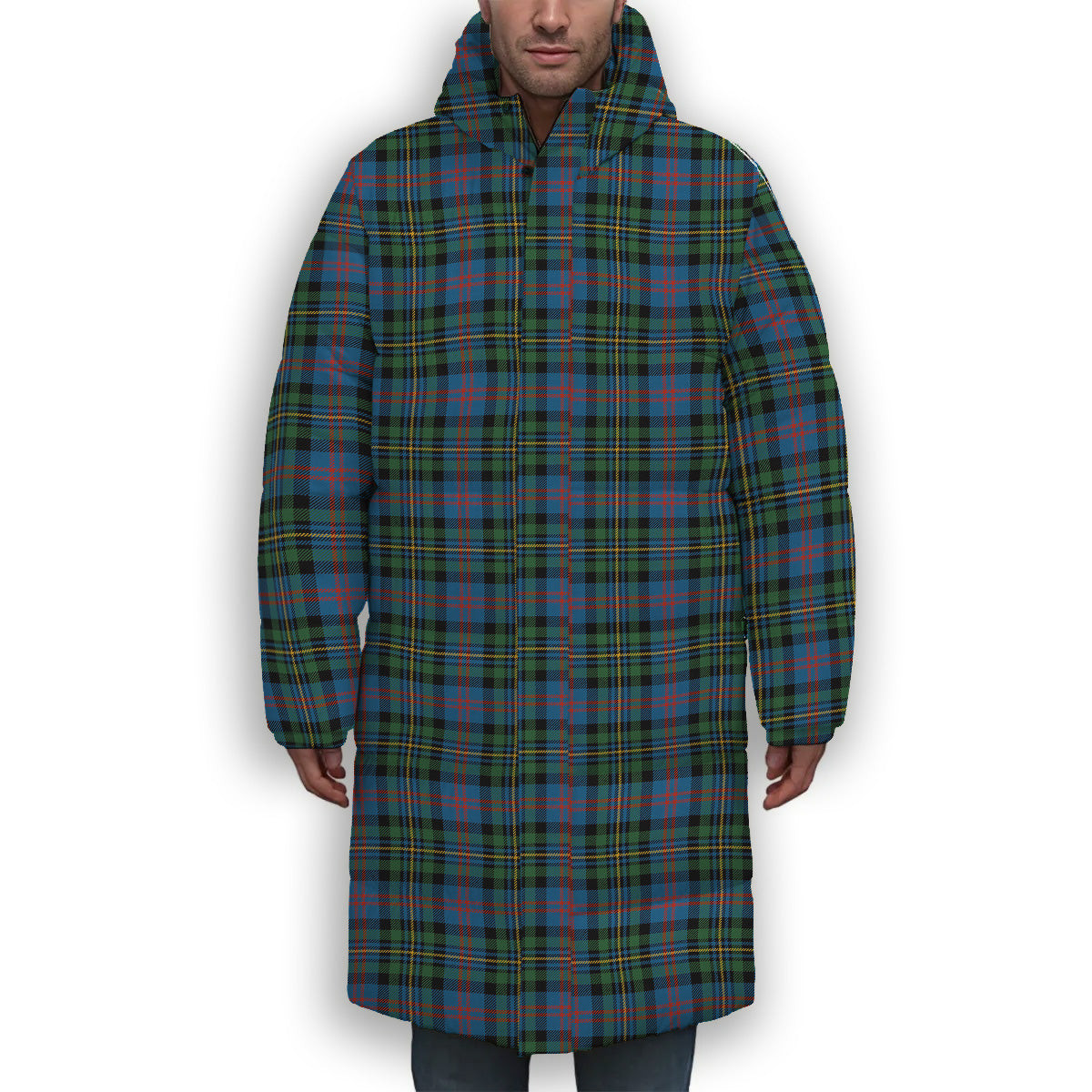 ScotsTee Shop Scottish Malcolm of Berwick Ancient Premium Tartan Long Down Jacket Winter White Duck Down Plaid