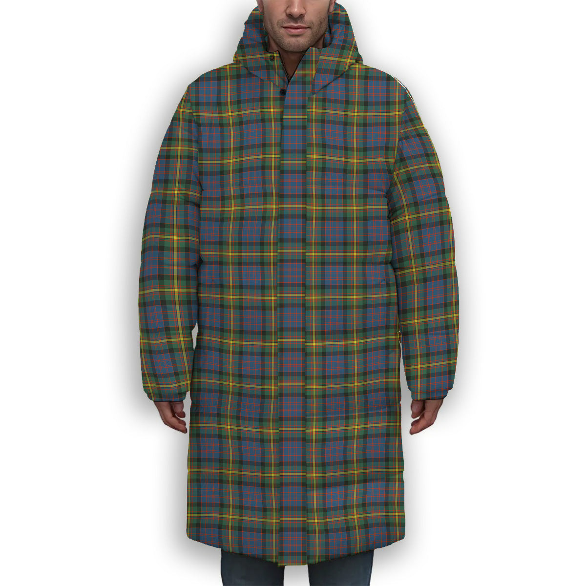 ScotsTee Shop Scottish MacSporran Ancient Premium Tartan Long Down Jacket Winter White Duck Down Plaid