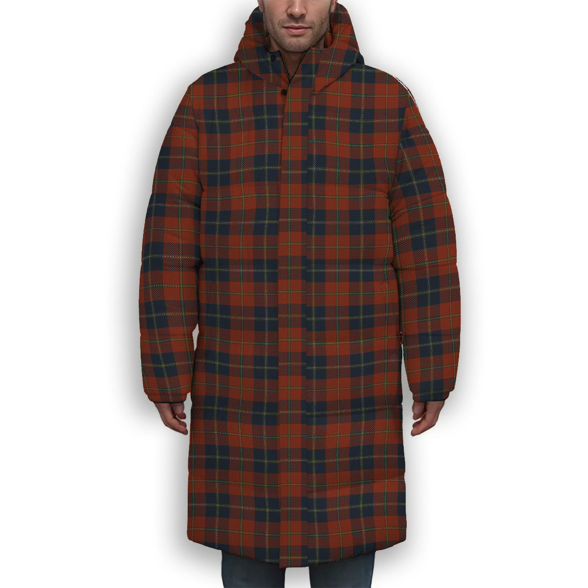 ScotsTee Shop Scottish Maclaine of Lochbuie Auld Sett Premium Tartan Long Down Jacket Winter White Duck Down Plaid