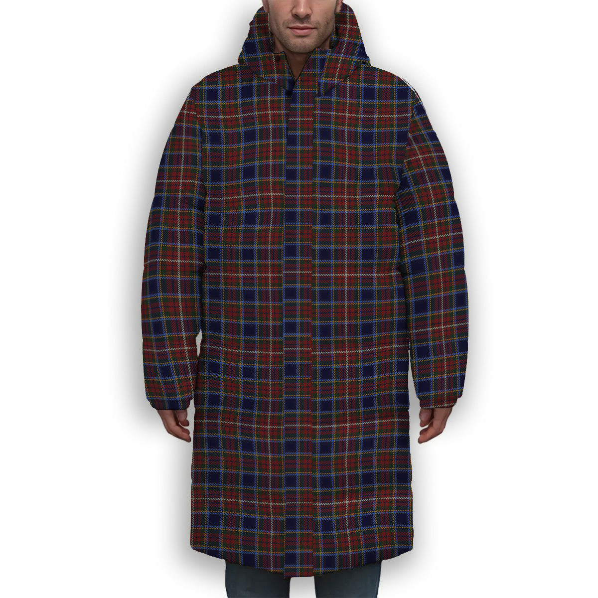 ScotsTee Shop Scottish Moon Georgia USA Premium Tartan Long Down Jacket Winter White Duck Down Plaid