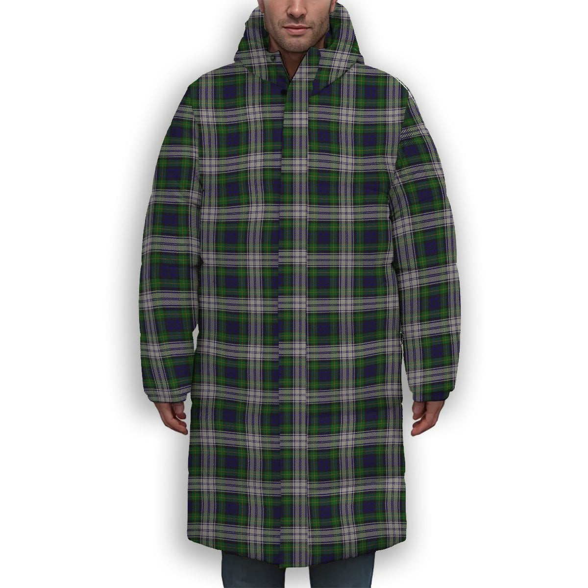 ScotsTee Shop Scottish Gordon Dress 1965 Premium Tartan Long Down Jacket Winter White Duck Down Plaid