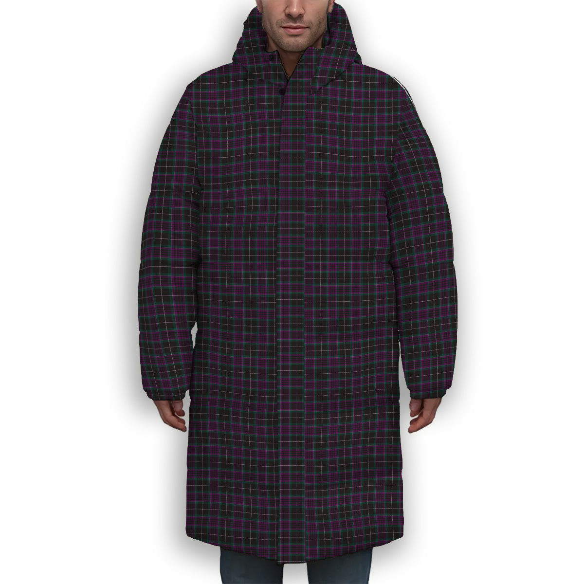 ScotsTee Shop Scottish Harriss Dylan & Family Premium Tartan Long Down Jacket Winter White Duck Down Plaid