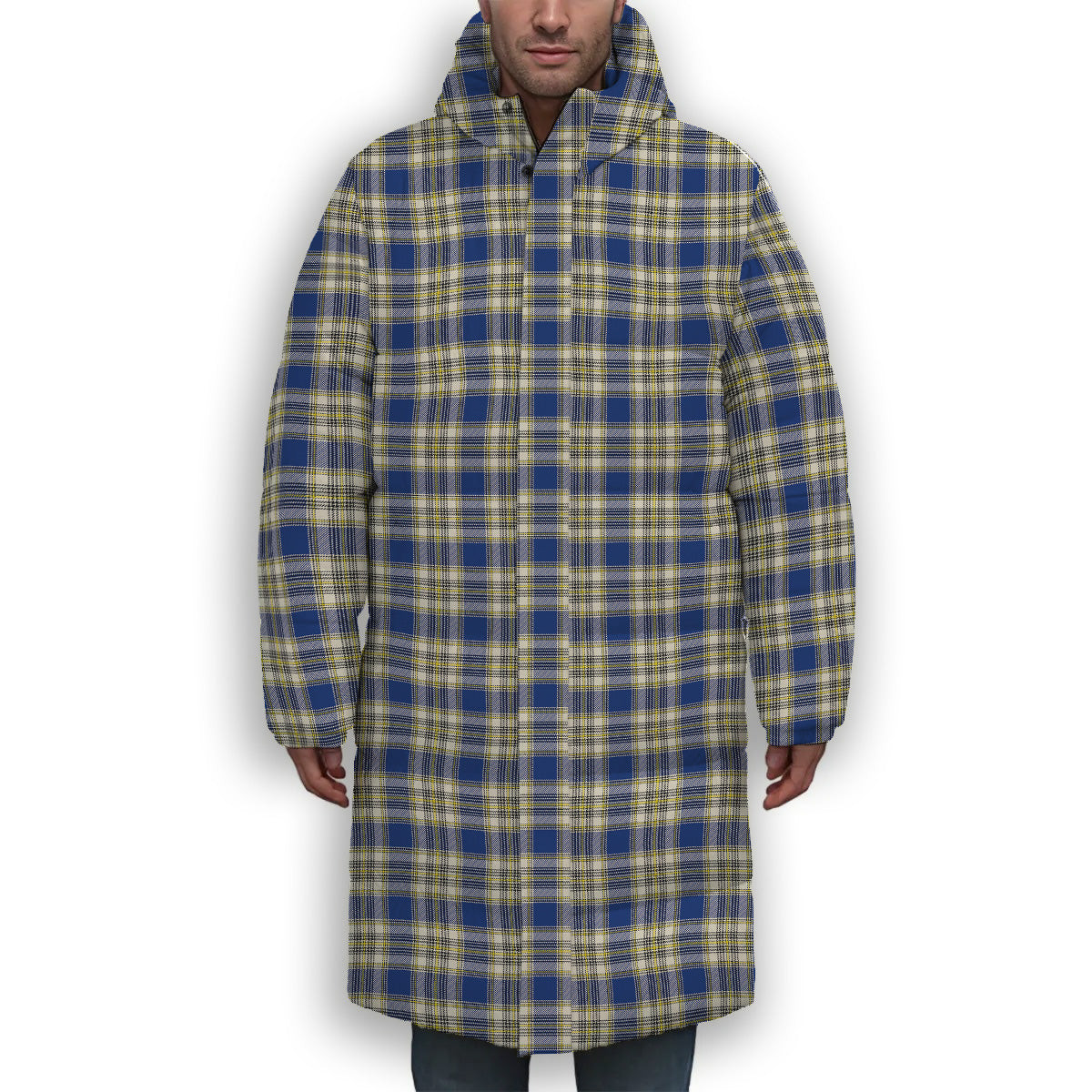 ScotsTee Shop Scottish Livingstone Dress Modern Premium Tartan Long Down Jacket Winter White Duck Down Plaid