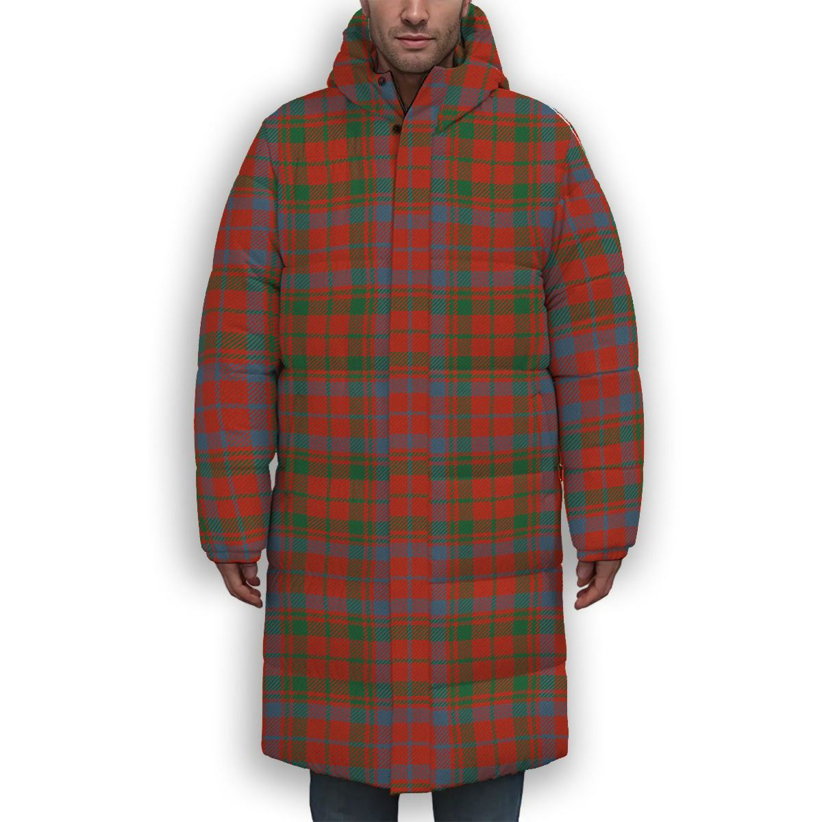 ScotsTee Shop Scottish Lumsden of Kintore Ancient Premium Tartan Long Down Jacket Winter White Duck Down Plaid