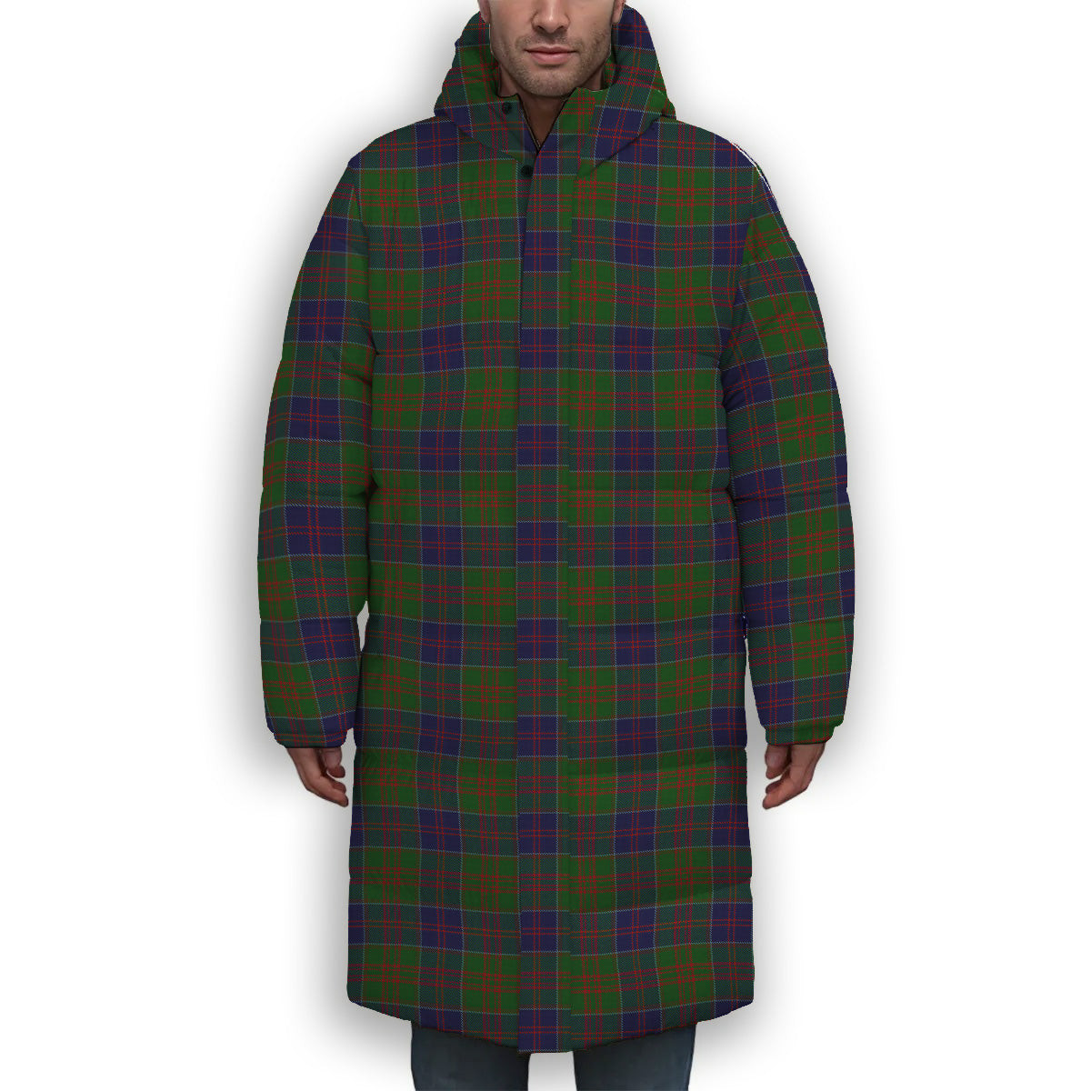 ScotsTee Shop Scottish Stewart of Appin Hunting Premium Tartan Long Down Jacket Winter White Duck Down Plaid