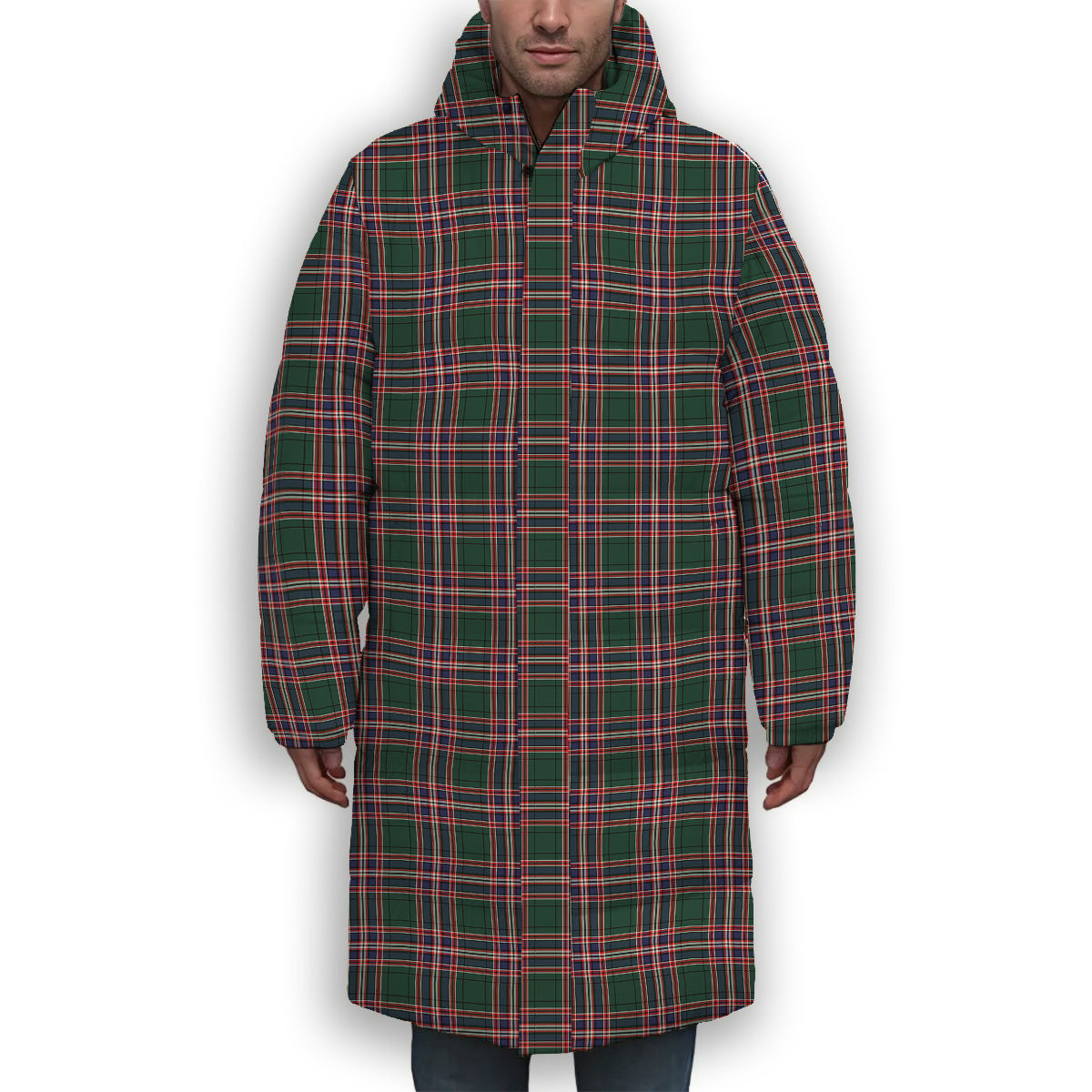ScotsTee Shop Scottish McFarland Hunting Modern Premium Tartan Long Down Jacket Winter White Duck Down Plaid