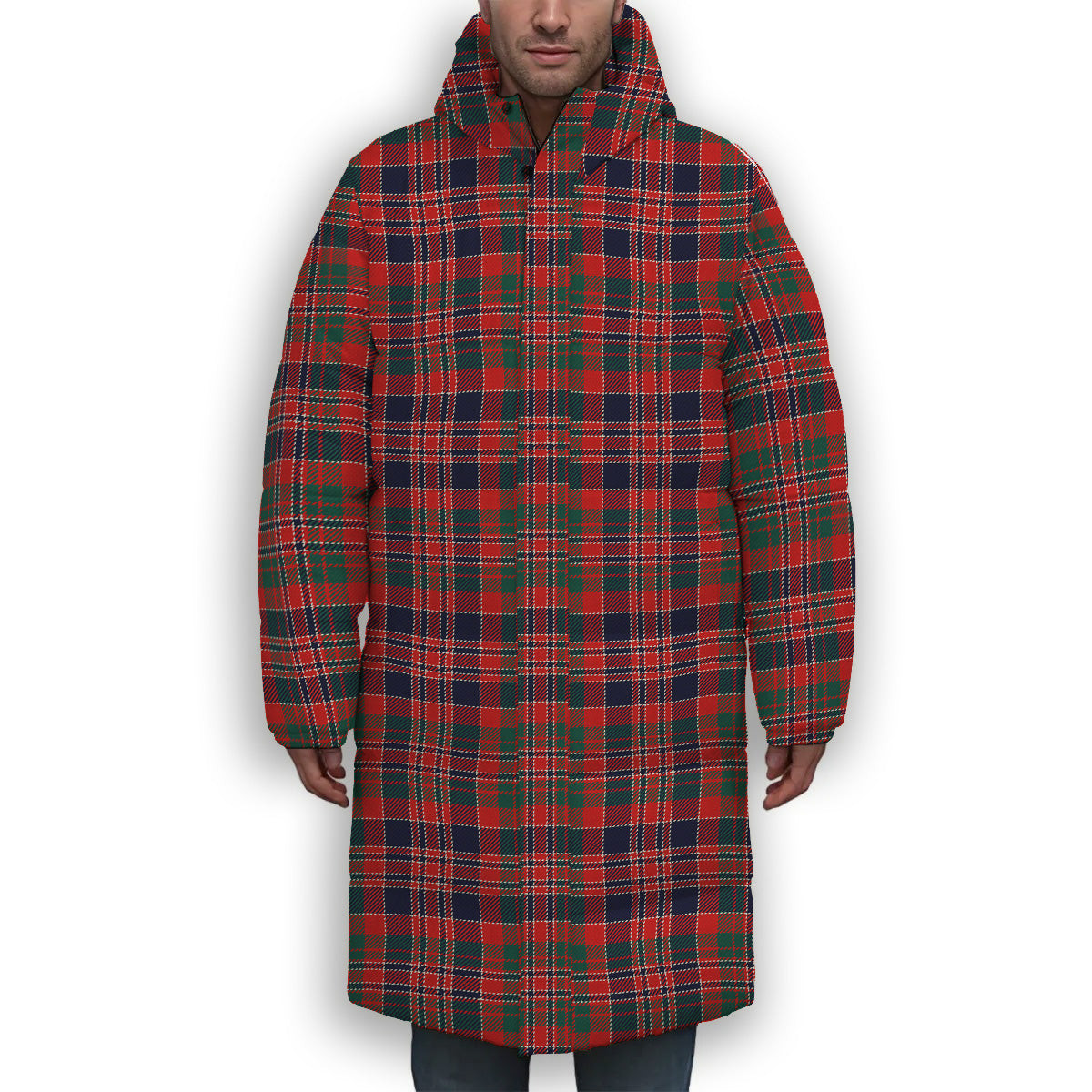 ScotsTee Shop Scottish McDonald of Boisdale Modern Premium Tartan Long Down Jacket Winter White Duck Down Plaid