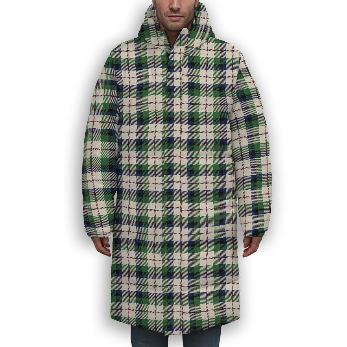 ScotsTee Shop Scottish Mcnaghten Dress Modern Premium Tartan Long Down Jacket Winter White Duck Down Plaid