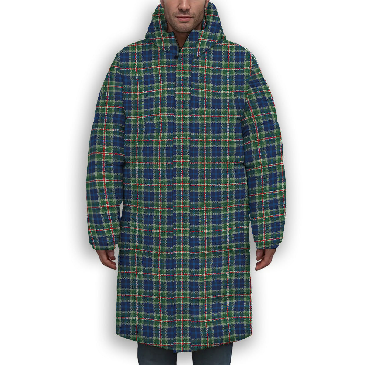 ScotsTee Shop Scottish Reid (Mill City) Modern Clan Premium Tartan Long Down Jacket Winter White Duck Down Plaid