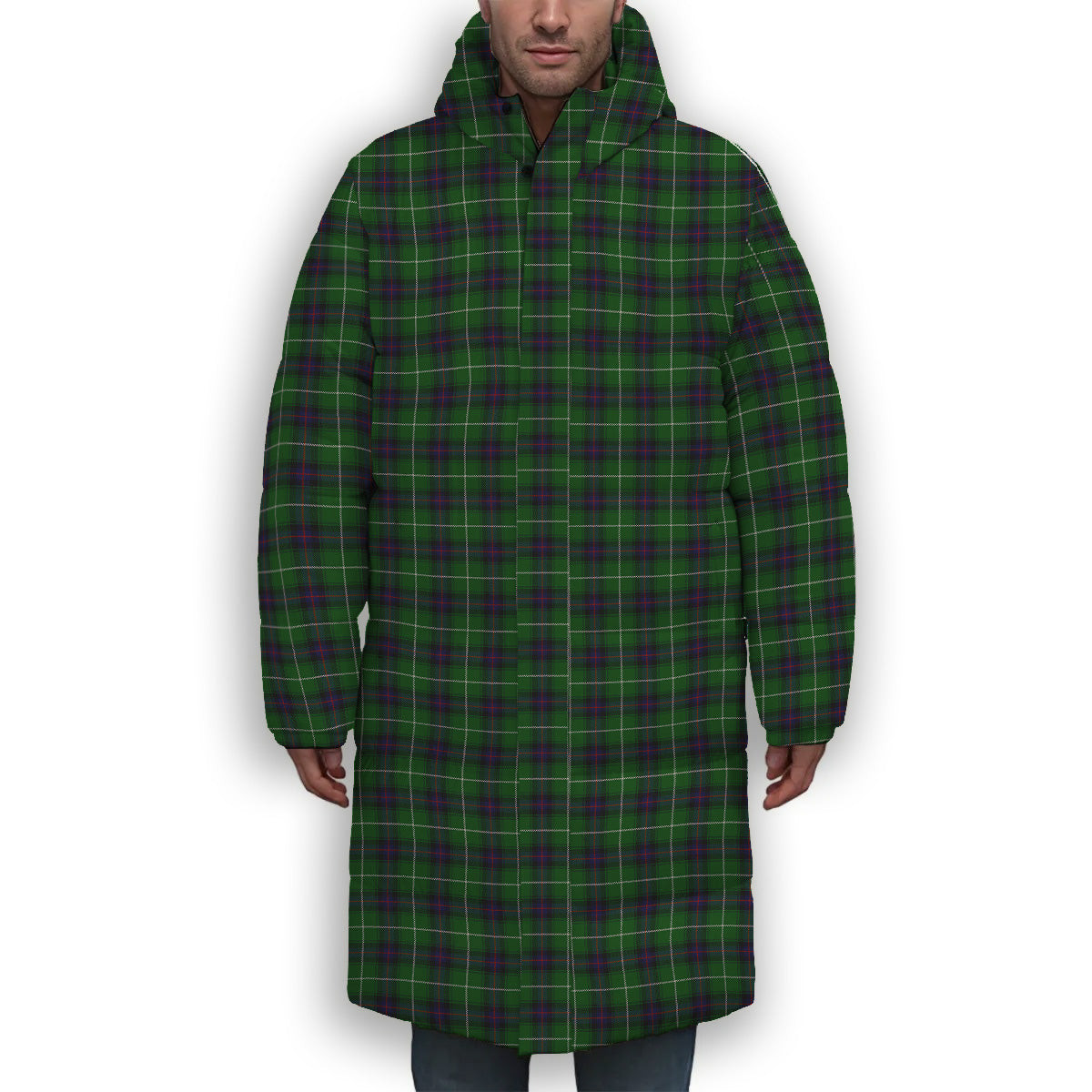 ScotsTee Shop Scottish McDonald of The Isles Premium Tartan Long Down Jacket Winter White Duck Down Plaid