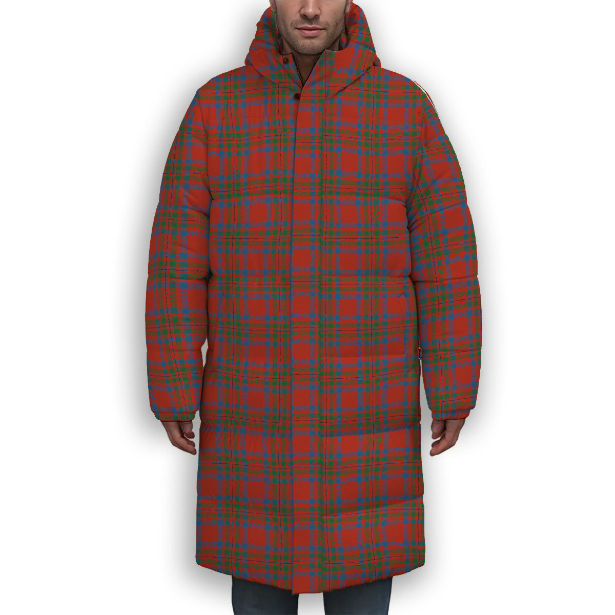 ScotsTee Shop Scottish Moffat District Ancient Premium Tartan Long Down Jacket Winter White Duck Down Plaid