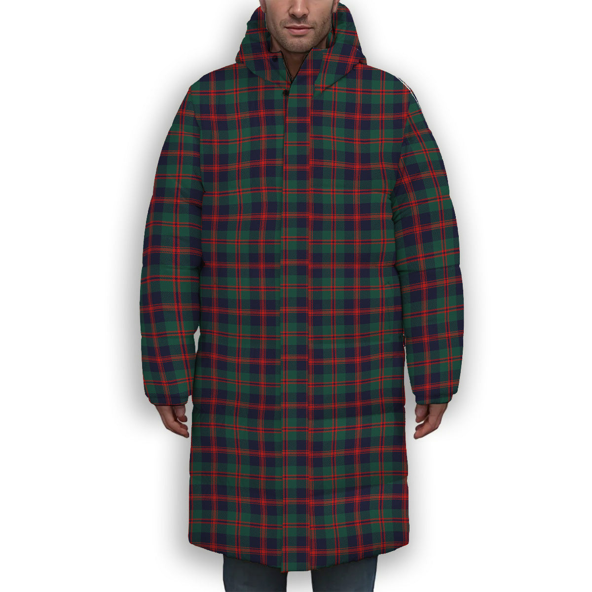 ScotsTee Shop Scottish Robertson of Struan Modern Premium Tartan Long Down Jacket Winter White Duck Down Plaid