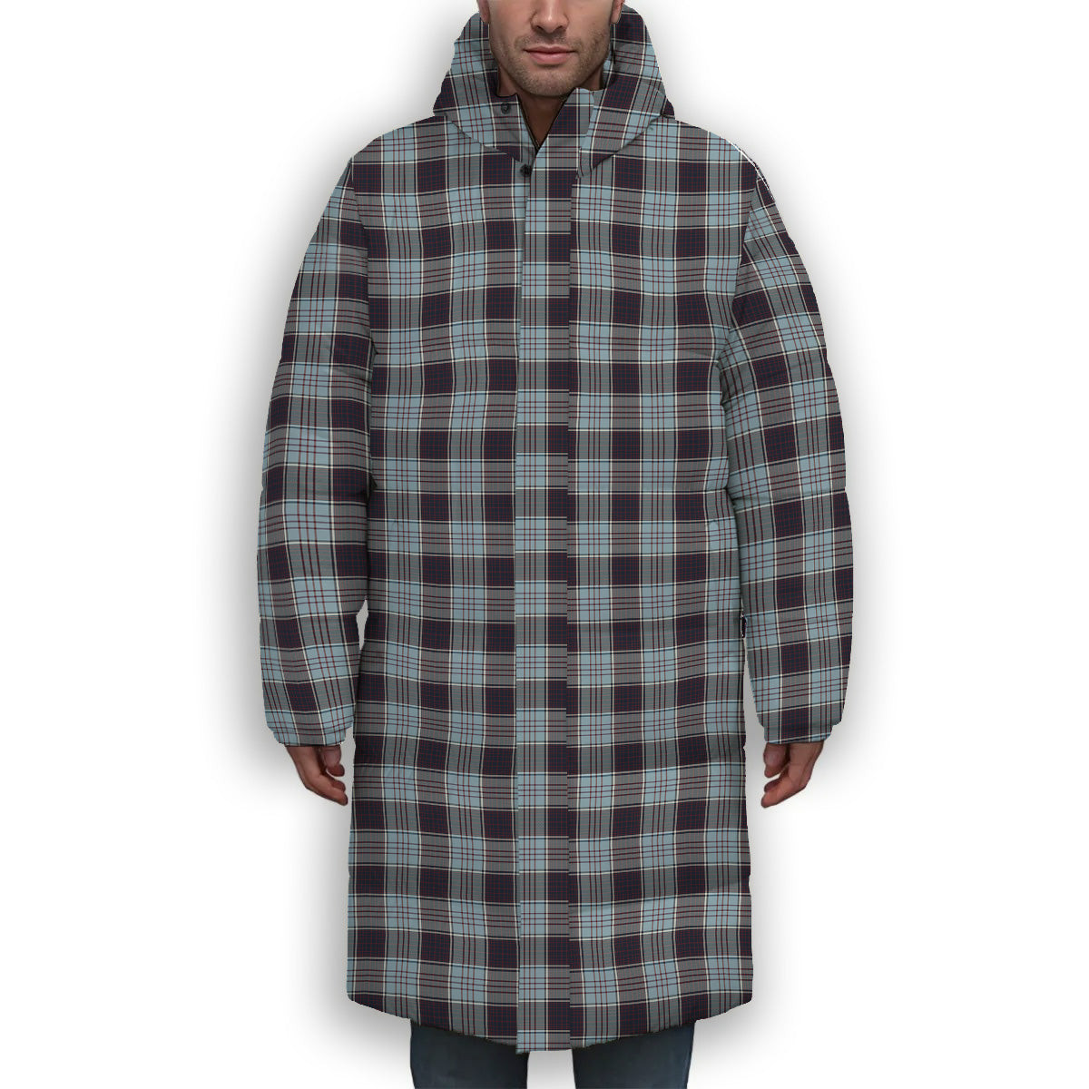 ScotsTee Shop Scottish Royal Canadian Air Force Premium Tartan Long Down Jacket Winter White Duck Down Plaid