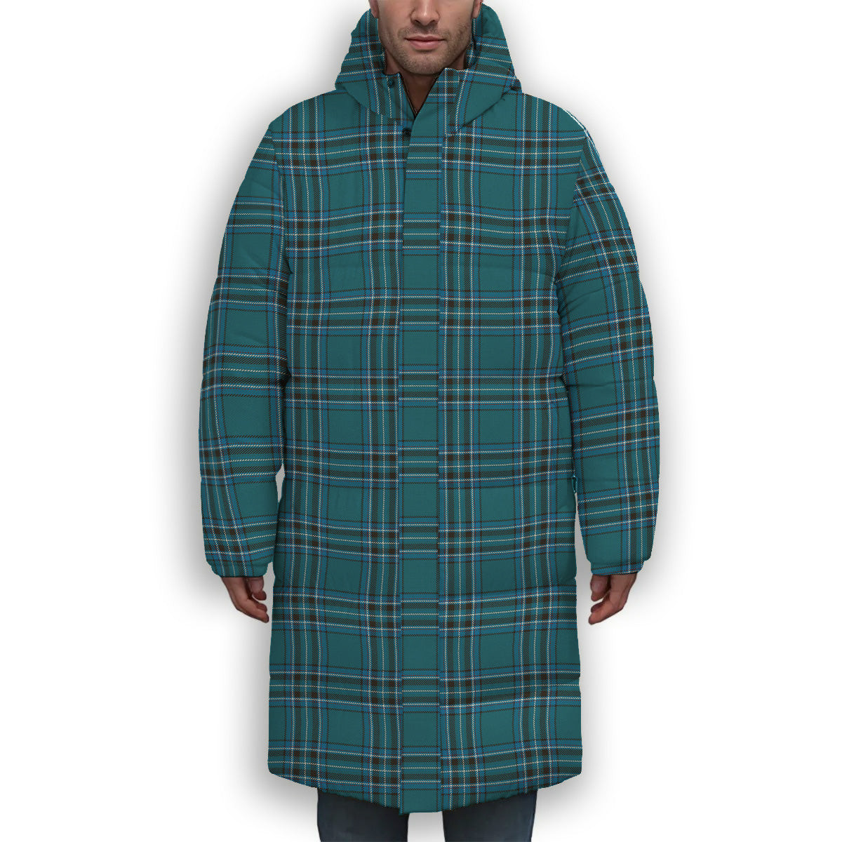 ScotsTee Shop Scottish Kelly Dress Modern Premium Tartan Long Down Jacket Winter White Duck Down Plaid