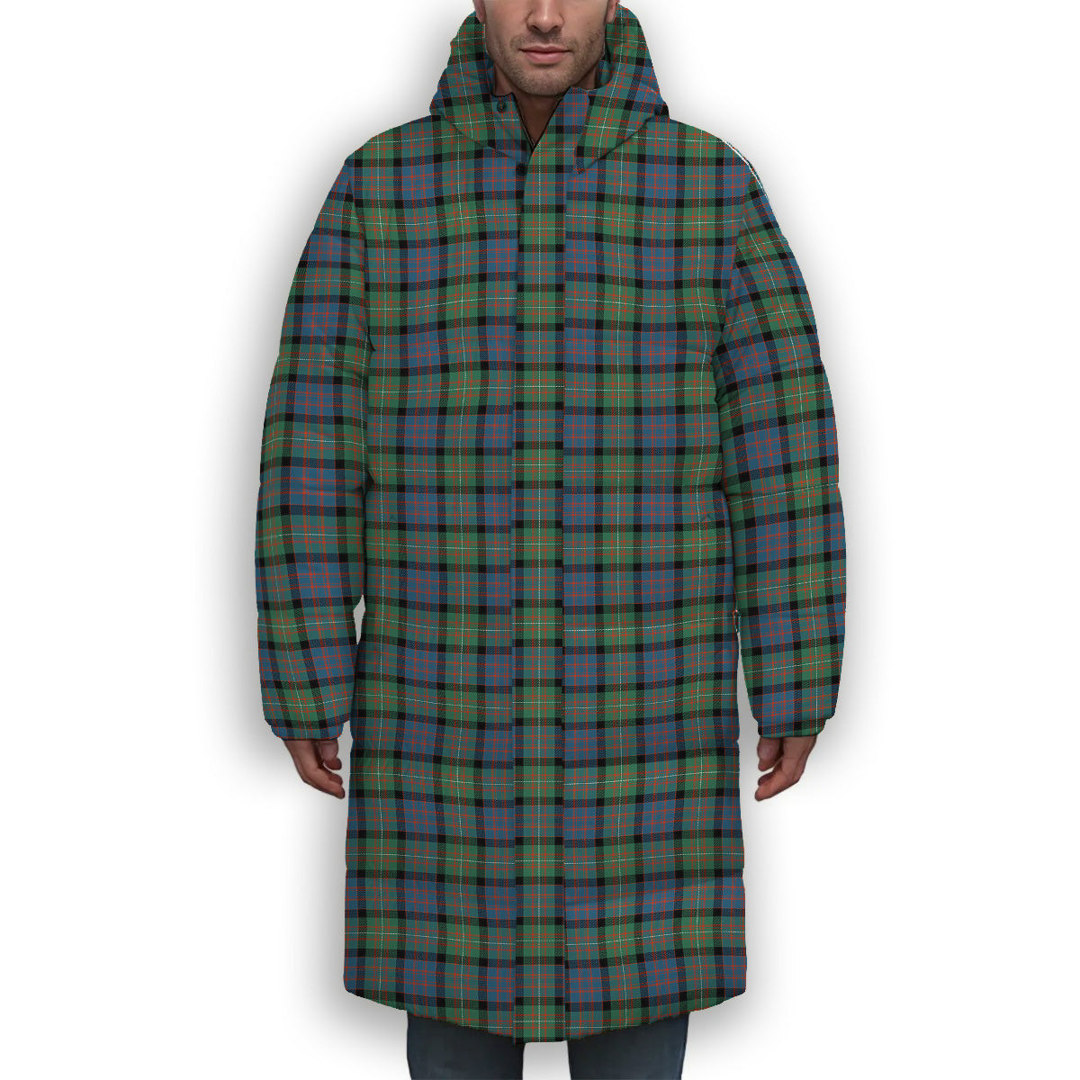 ScotsTee Shop Scottish MacDonell Of Glengarry Ancient Premium Tartan Long Down Jacket Winter White Duck Down Plaid