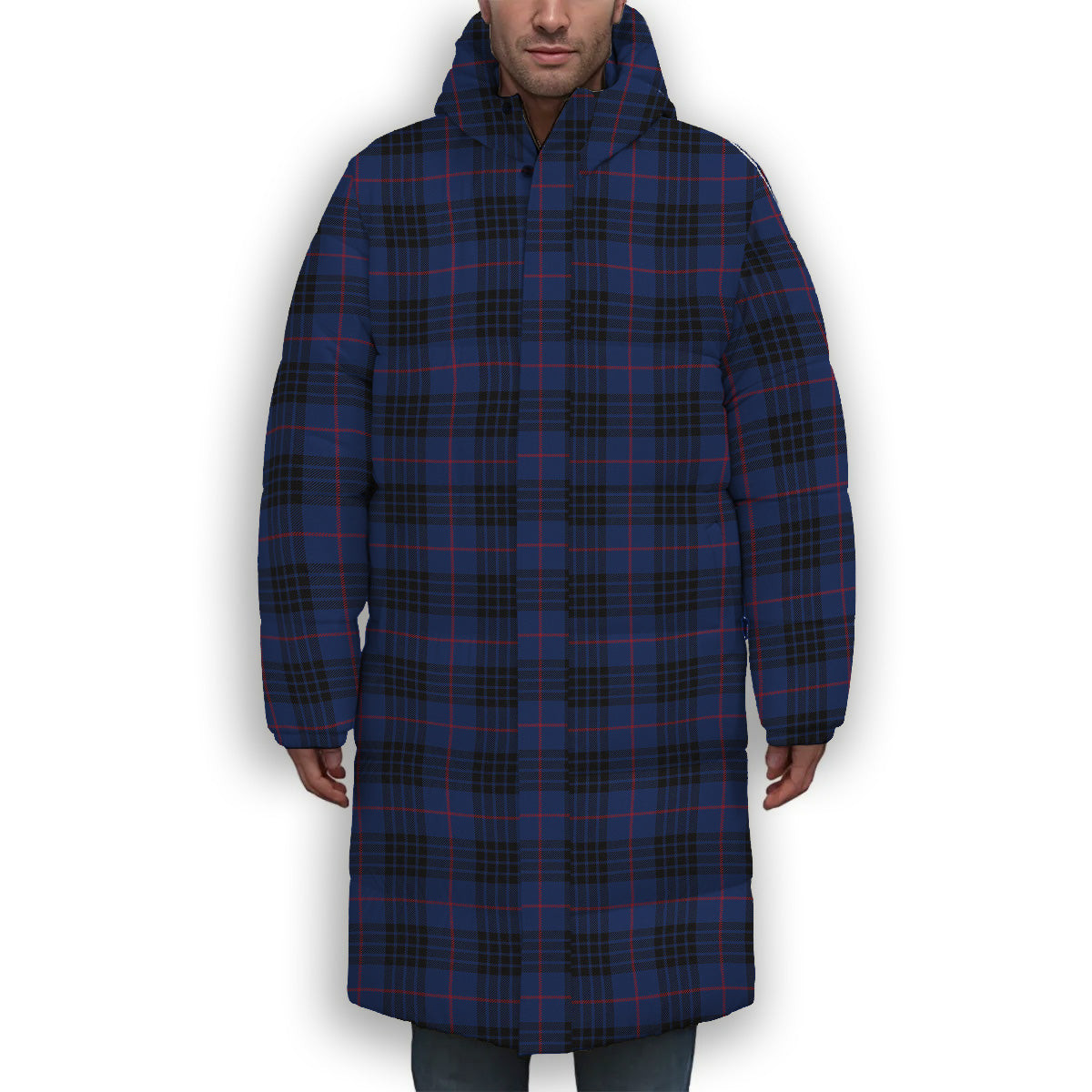 ScotsTee Shop Scottish Morgan Modern Premium Tartan Long Down Jacket Winter White Duck Down Plaid