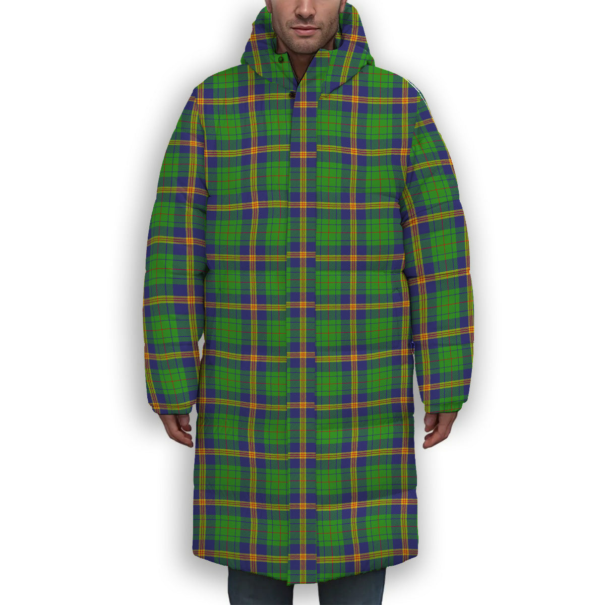 ScotsTee Shop Scottish New Mexico Premium Tartan Long Down Jacket Winter White Duck Down Plaid