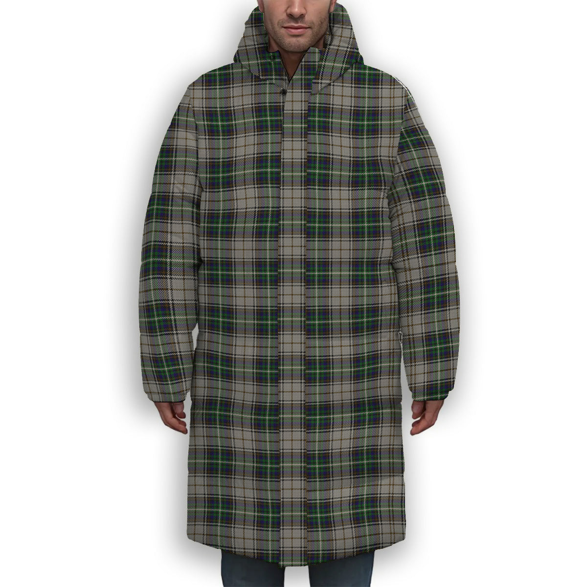 ScotsTee Shop Scottish MacSheehy Premium Tartan Long Down Jacket Winter White Duck Down Plaid