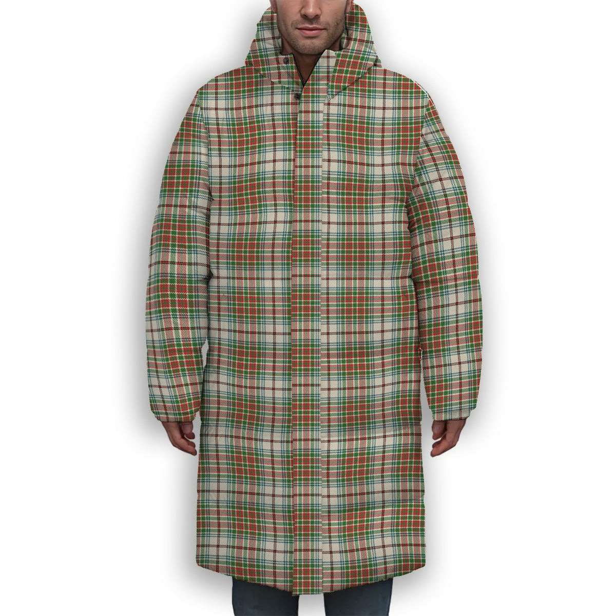 ScotsTee Shop Scottish McBean Dress Ancient Premium Tartan Long Down Jacket Winter White Duck Down Plaid