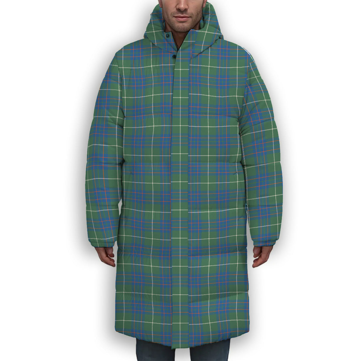 ScotsTee Shop Scottish McIntyre Hunting Ancient Premium Tartan Long Down Jacket Winter White Duck Down Plaid