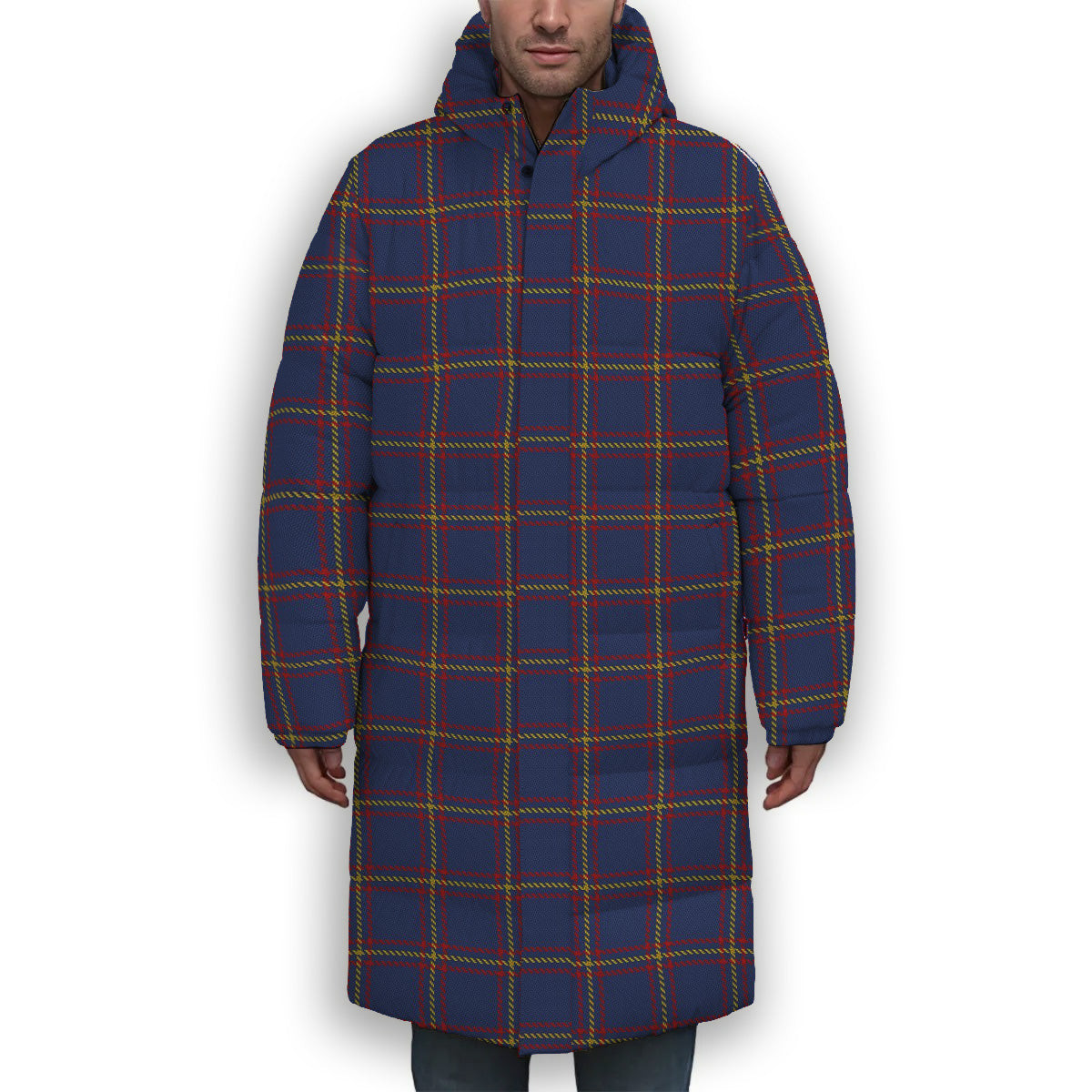 ScotsTee Shop Scottish MacLaine of Lochbuie Premium Tartan Long Down Jacket Winter White Duck Down Plaid