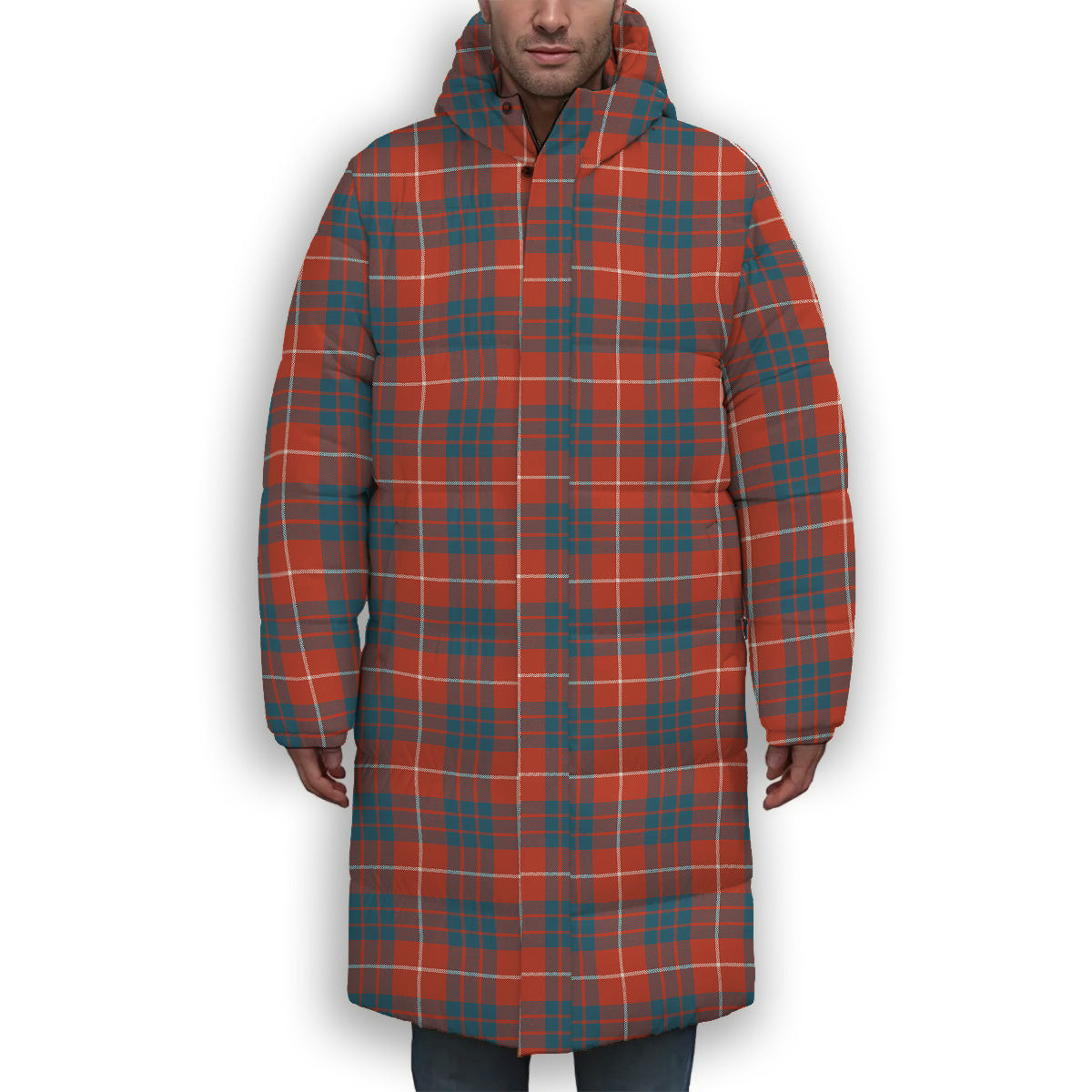 ScotsTee Shop Scottish Hamilton Ancient Premium Tartan Long Down Jacket Winter White Duck Down Plaid
