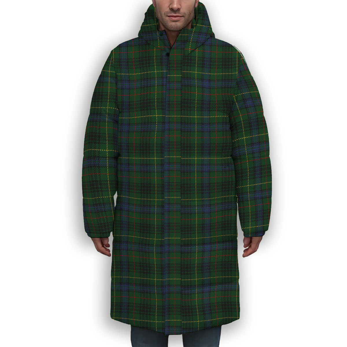 ScotsTee Shop Scottish Stewart Hunting Modern Premium Tartan Long Down Jacket Winter White Duck Down Plaid