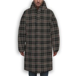 ScotsTee Shop Scottish Thompson Society Grey Premium Tartan Long Down Jacket Winter White Duck Down Plaid