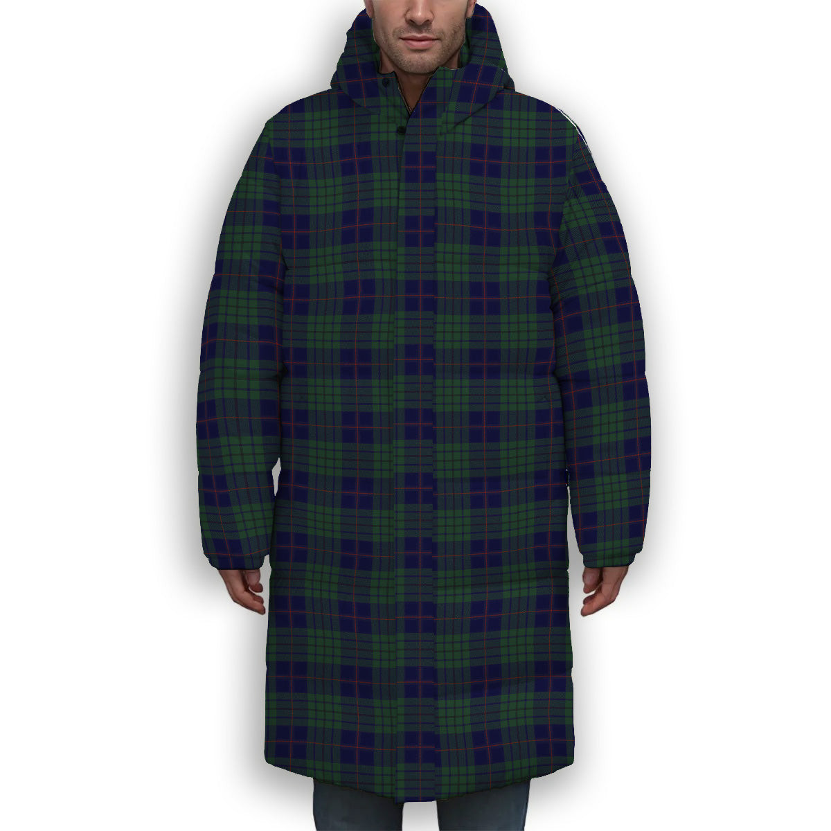 ScotsTee Shop Scottish Hutton Premium Tartan Long Down Jacket Winter White Duck Down Plaid