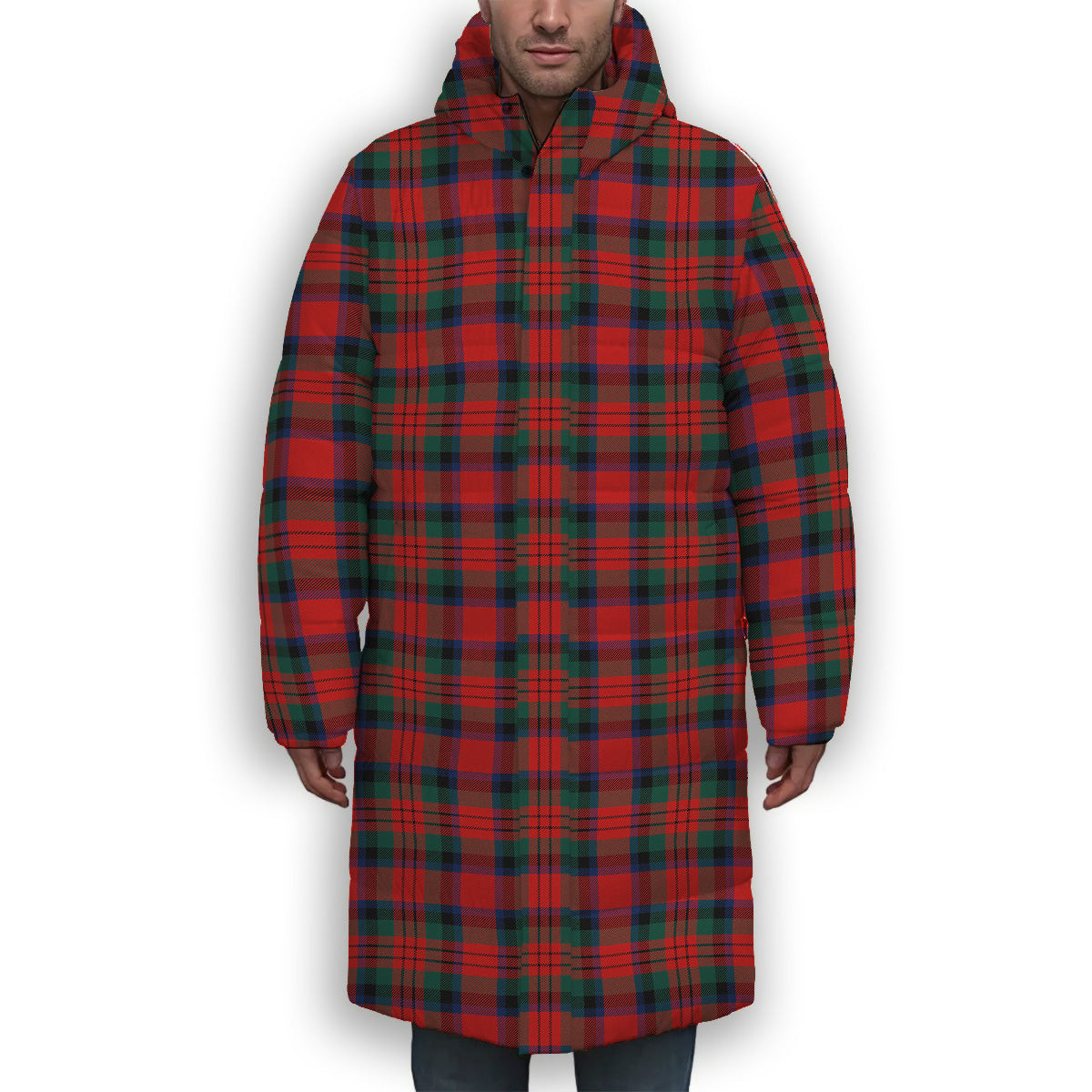 ScotsTee Shop Scottish McDuff Modern Premium Tartan Long Down Jacket Winter White Duck Down Plaid