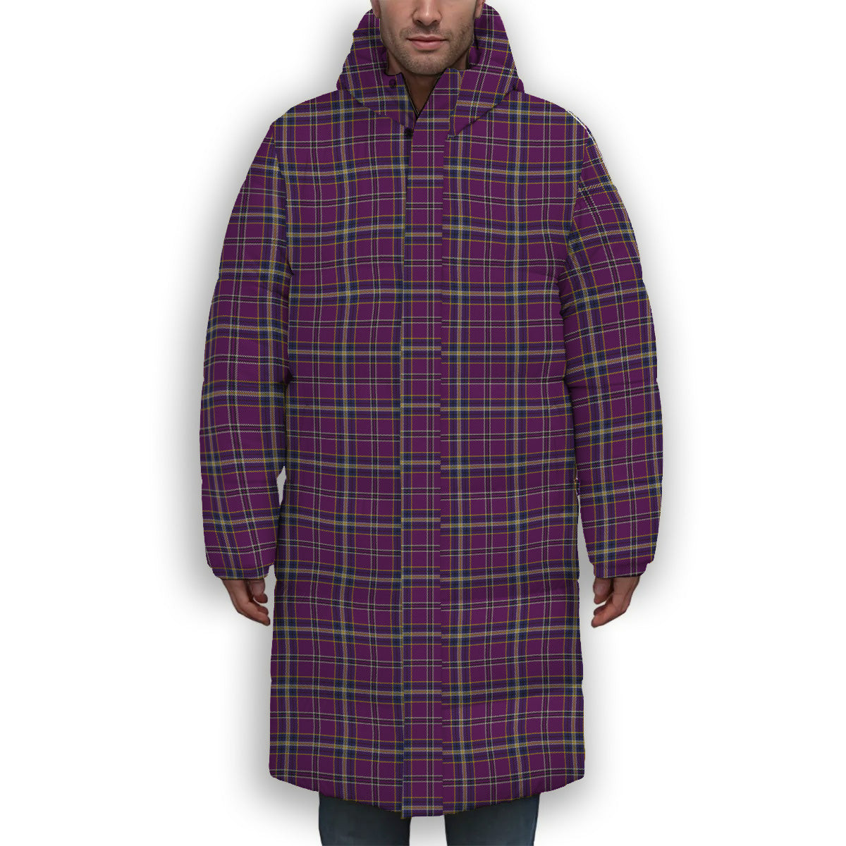 ScotsTee Shop Scottish O'Riagain Premium Tartan Long Down Jacket Winter White Duck Down Plaid