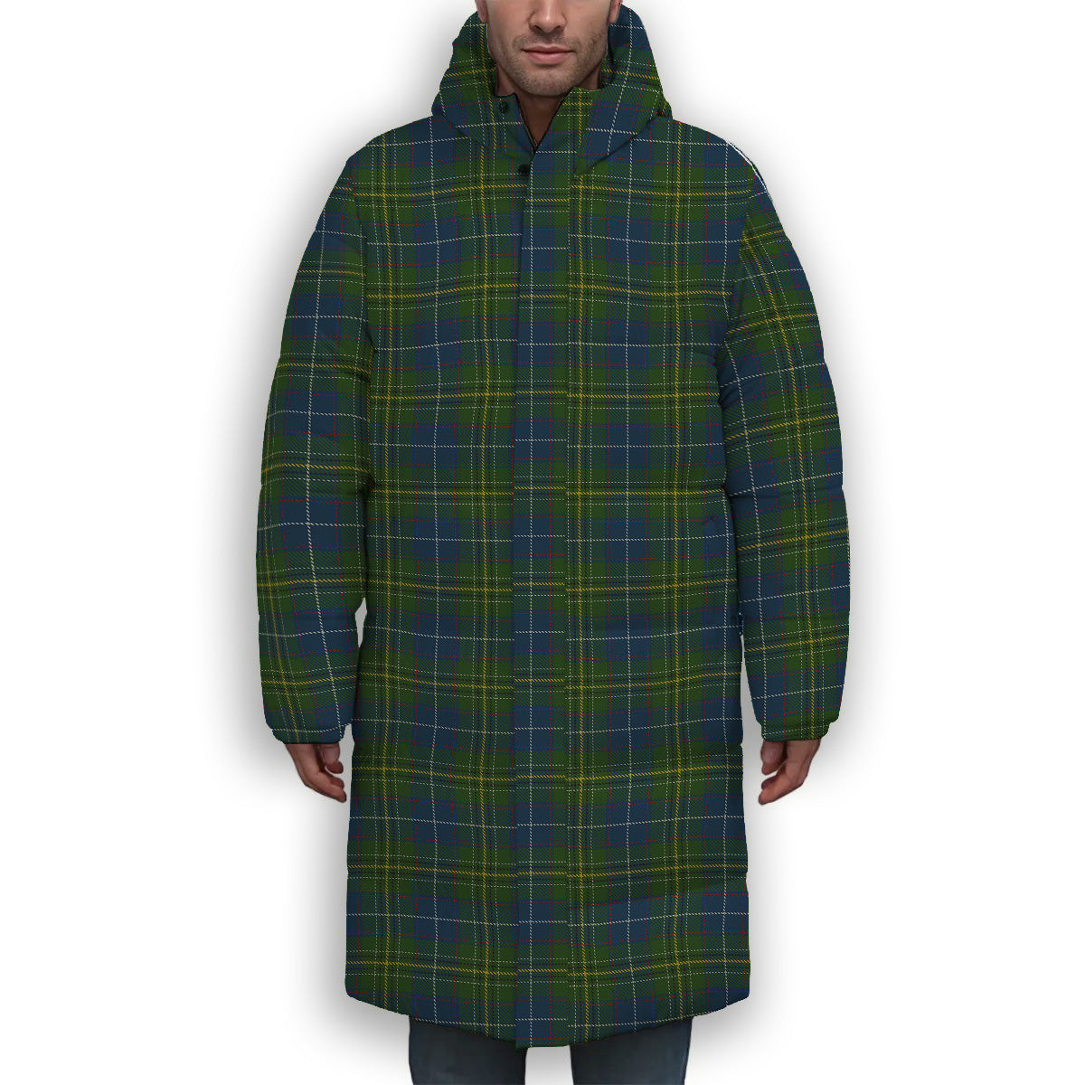 ScotsTee Shop Scottish McAvoy Premium Tartan Long Down Jacket Winter White Duck Down Plaid