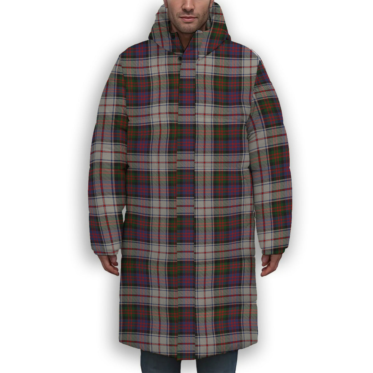 ScotsTee Shop Scottish McDonald Dress Modern Premium Tartan Long Down Jacket Winter White Duck Down Plaid