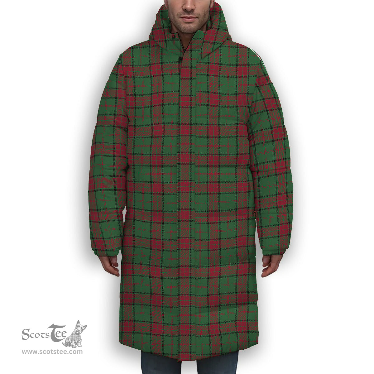 ScotsTee Shop Scottish Maxwell Hunting Modern Premium Tartan Long Down Jacket Winter White Duck Down Plaid