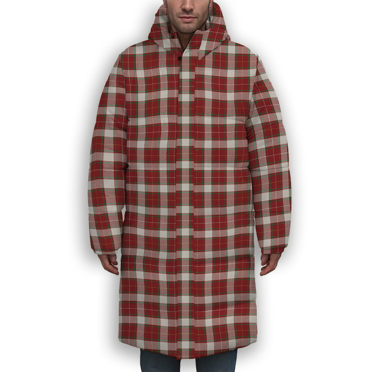 ScotsTee Shop Scottish MacPhee Dress Ancient Premium Tartan Long Down Jacket Winter White Duck Down Plaid