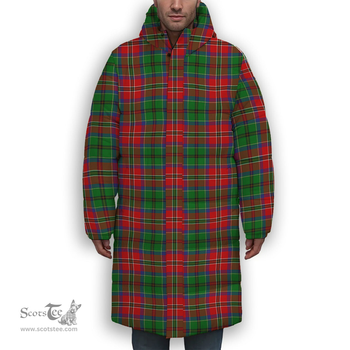 ScotsTee Shop Scottish McCullough Premium Tartan Long Down Jacket Winter White Duck Down Plaid