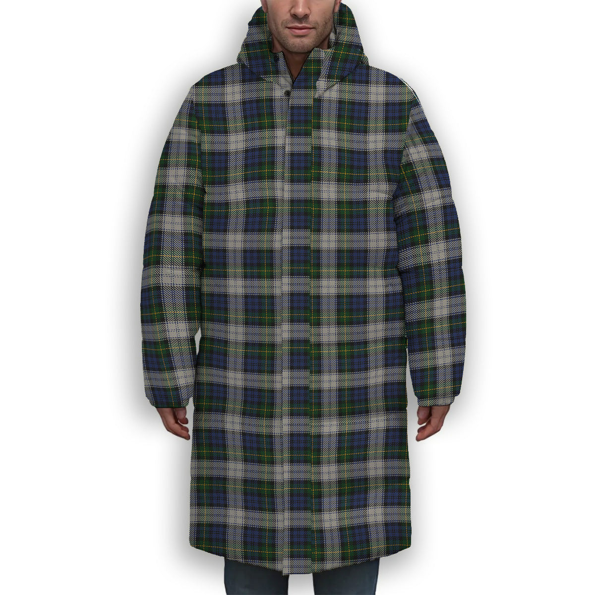 ScotsTee Shop Scottish Gordon Dress Original Premium Tartan Long Down Jacket Winter White Duck Down Plaid