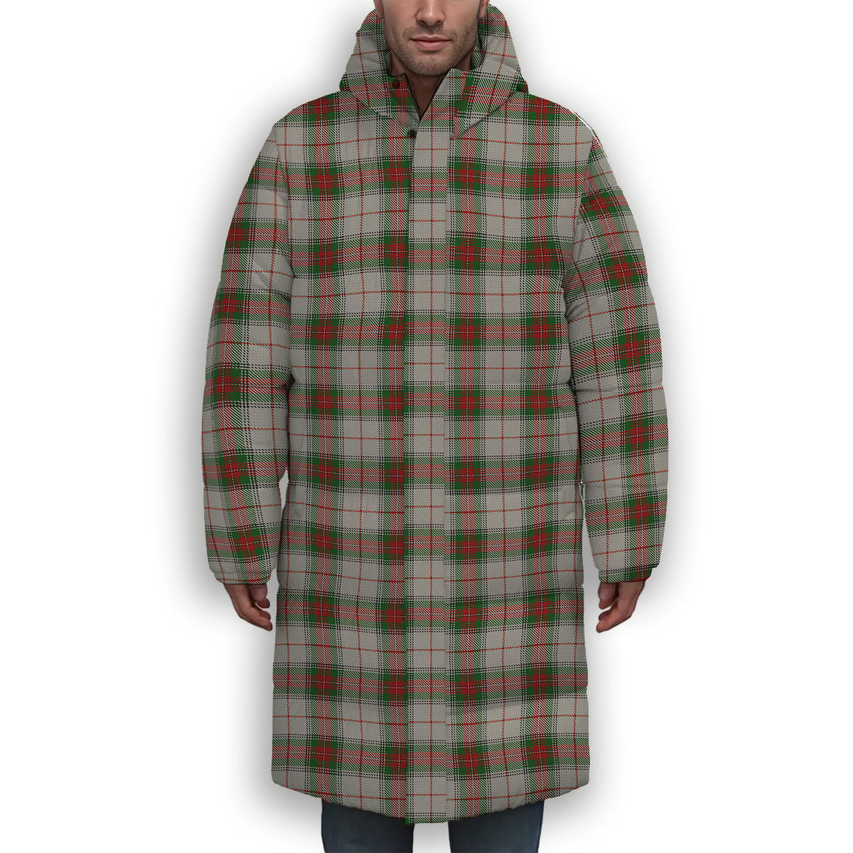 ScotsTee Shop Scottish Stewart Royal VS Premium Tartan Long Down Jacket Winter White Duck Down Plaid