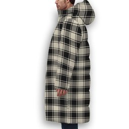 ScotsTee Shop Scottish MacFie Black & White Ancient Premium Tartan Long Down Jacket Winter White Duck Down Plaid