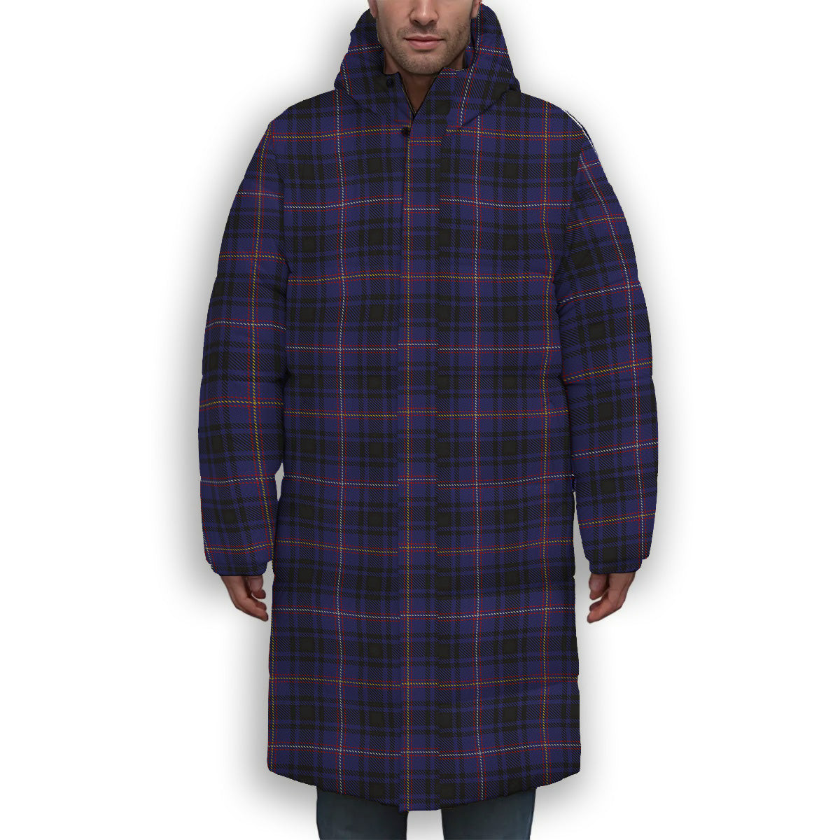 ScotsTee Shop Scottish MacIver of Strome Premium Tartan Long Down Jacket Winter White Duck Down Plaid