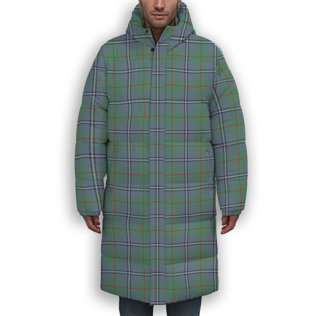 ScotsTee Shop Scottish Irvine of Glentulchan Ancient Premium Tartan Long Down Jacket Winter White Duck Down Plaid