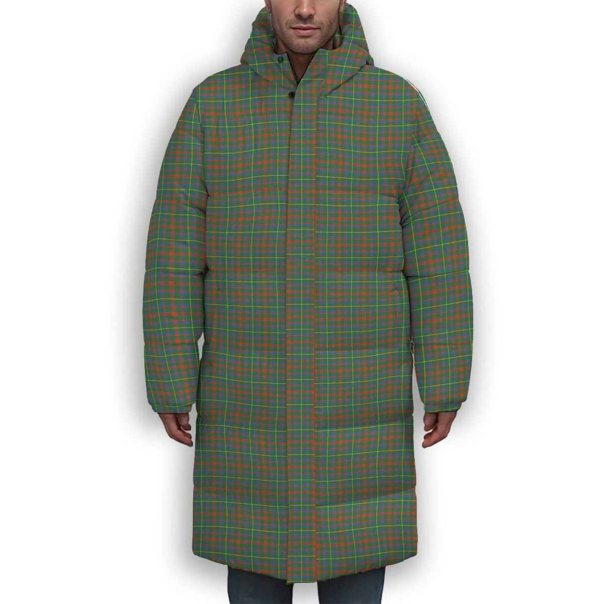 ScotsTee Shop Scottish MacIntosh Hunting Ancient Premium Tartan Long Down Jacket Winter White Duck Down Plaid