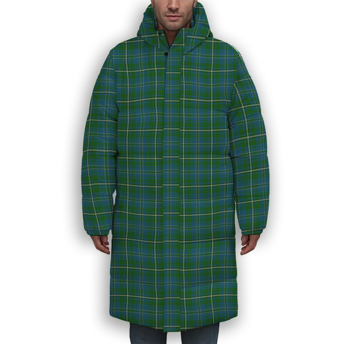 ScotsTee Shop Scottish Hay Hunting Premium Tartan Long Down Jacket Winter White Duck Down Plaid