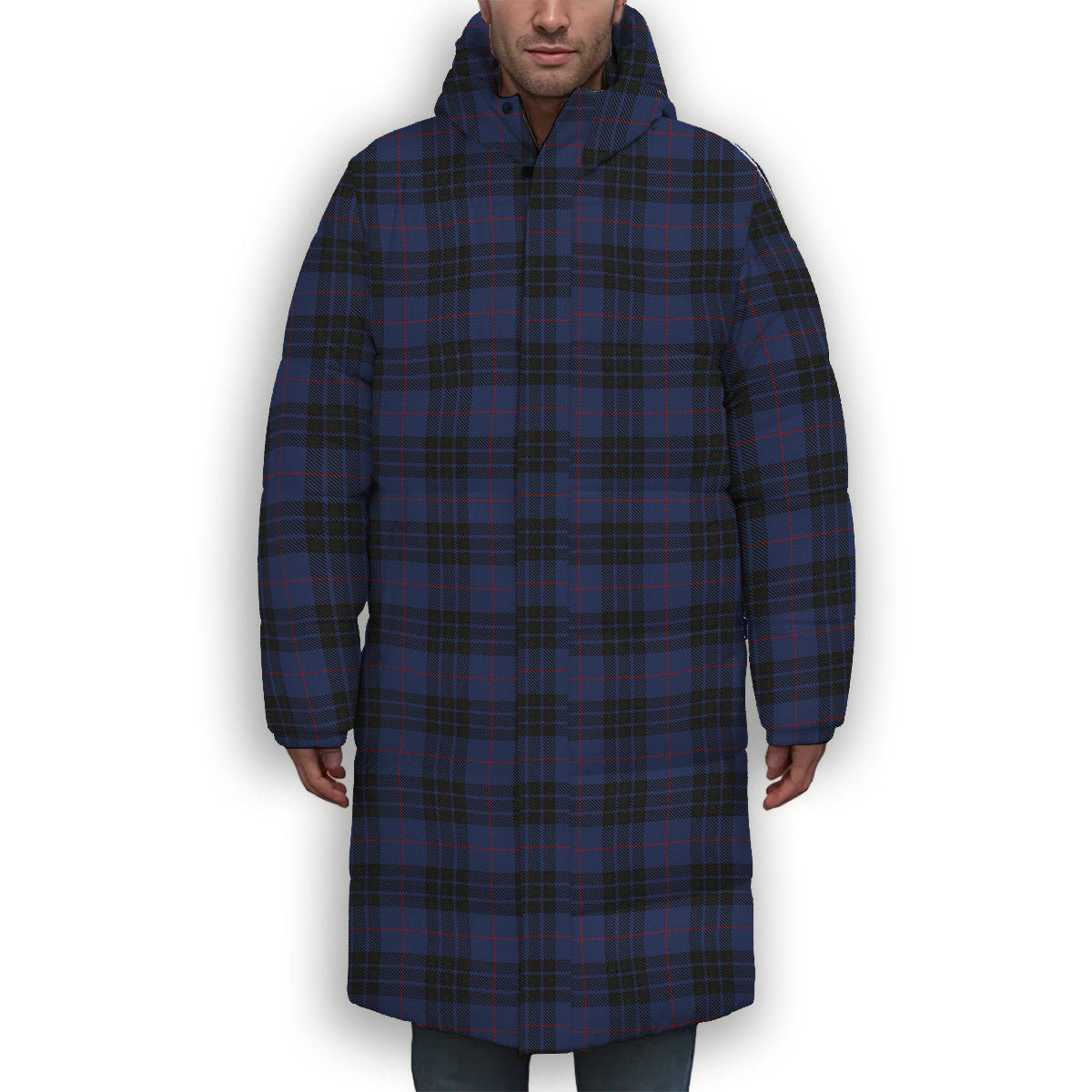 ScotsTee Shop Scottish McKay Blue #02 Premium Tartan Long Down Jacket Winter White Duck Down Plaid