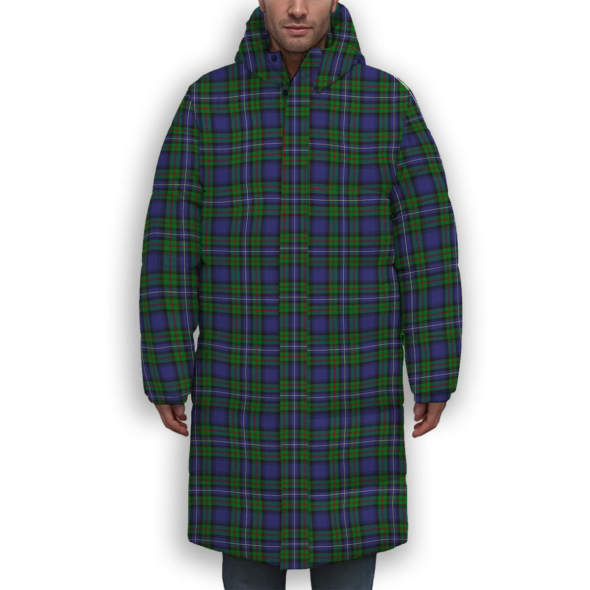 ScotsTee Shop Scottish Robertson Hunting Modern Premium Tartan Long Down Jacket Winter White Duck Down Plaid