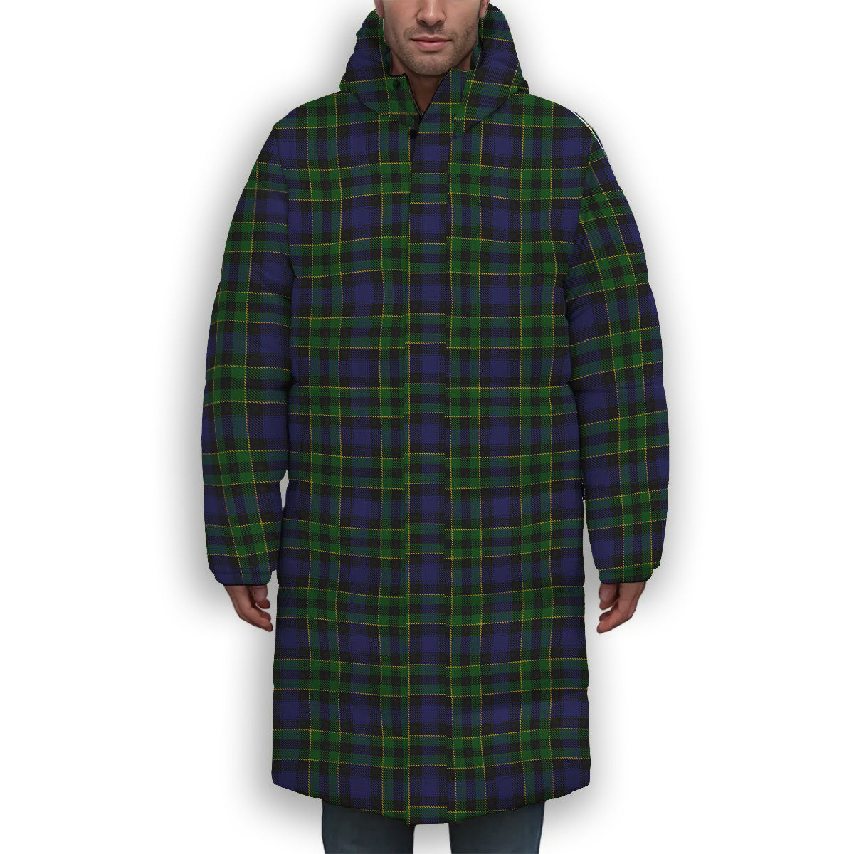 ScotsTee Shop Scottish Mowat Premium Tartan Long Down Jacket Winter White Duck Down Plaid