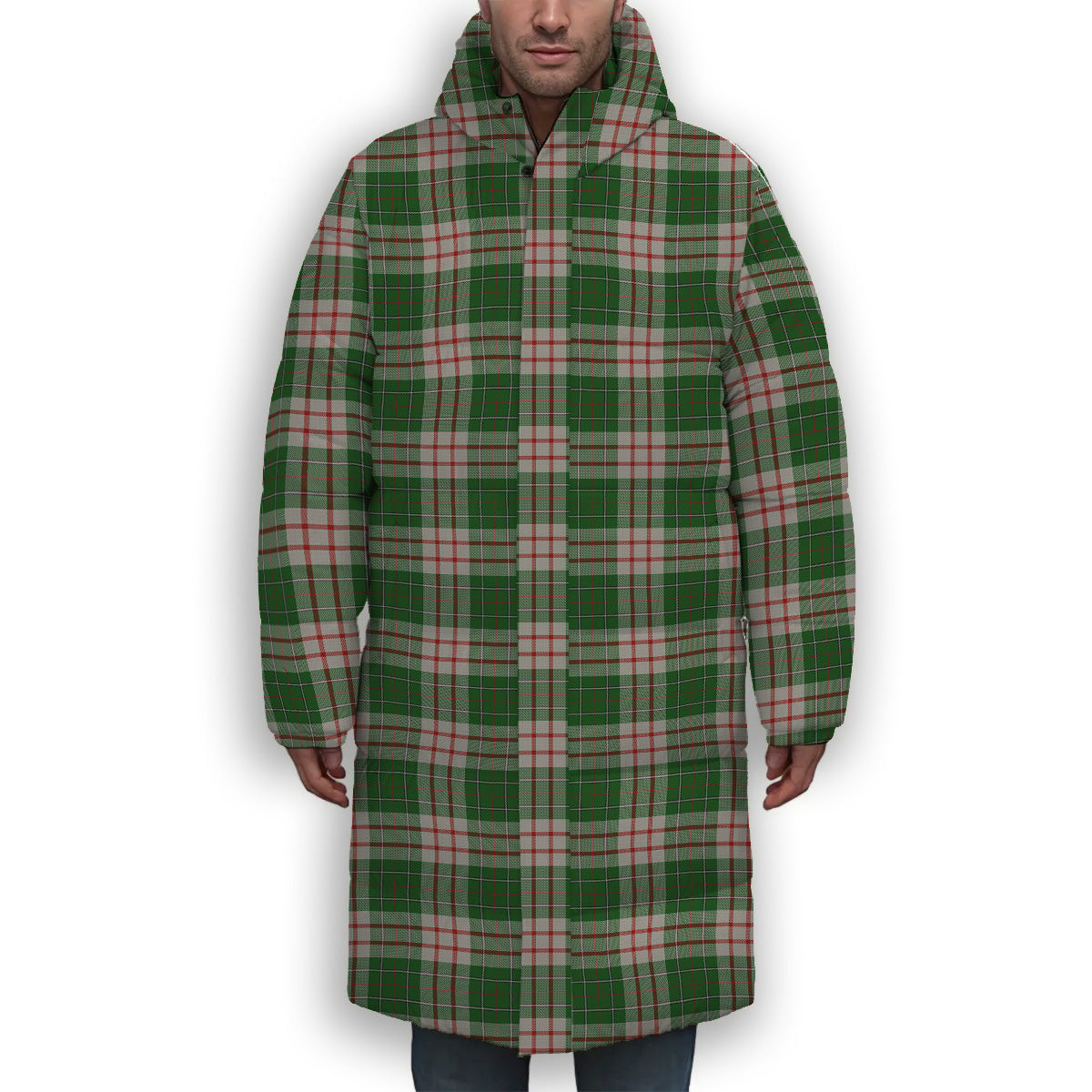 ScotsTee Shop Scottish MacDiarmid Dress Premium Tartan Long Down Jacket Winter White Duck Down Plaid