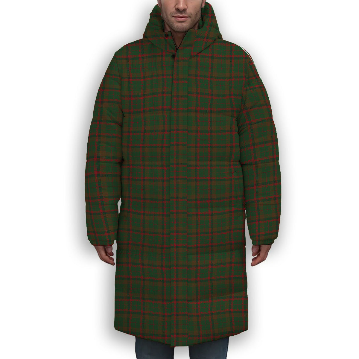 ScotsTee Shop Scottish Macnaughton Hunting Premium Tartan Long Down Jacket Winter White Duck Down Plaid