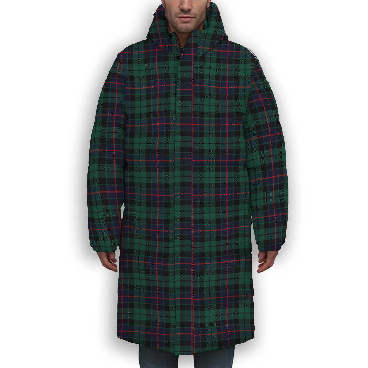 ScotsTee Shop Scottish Morrison Hunting Modern Premium Tartan Long Down Jacket Winter White Duck Down Plaid